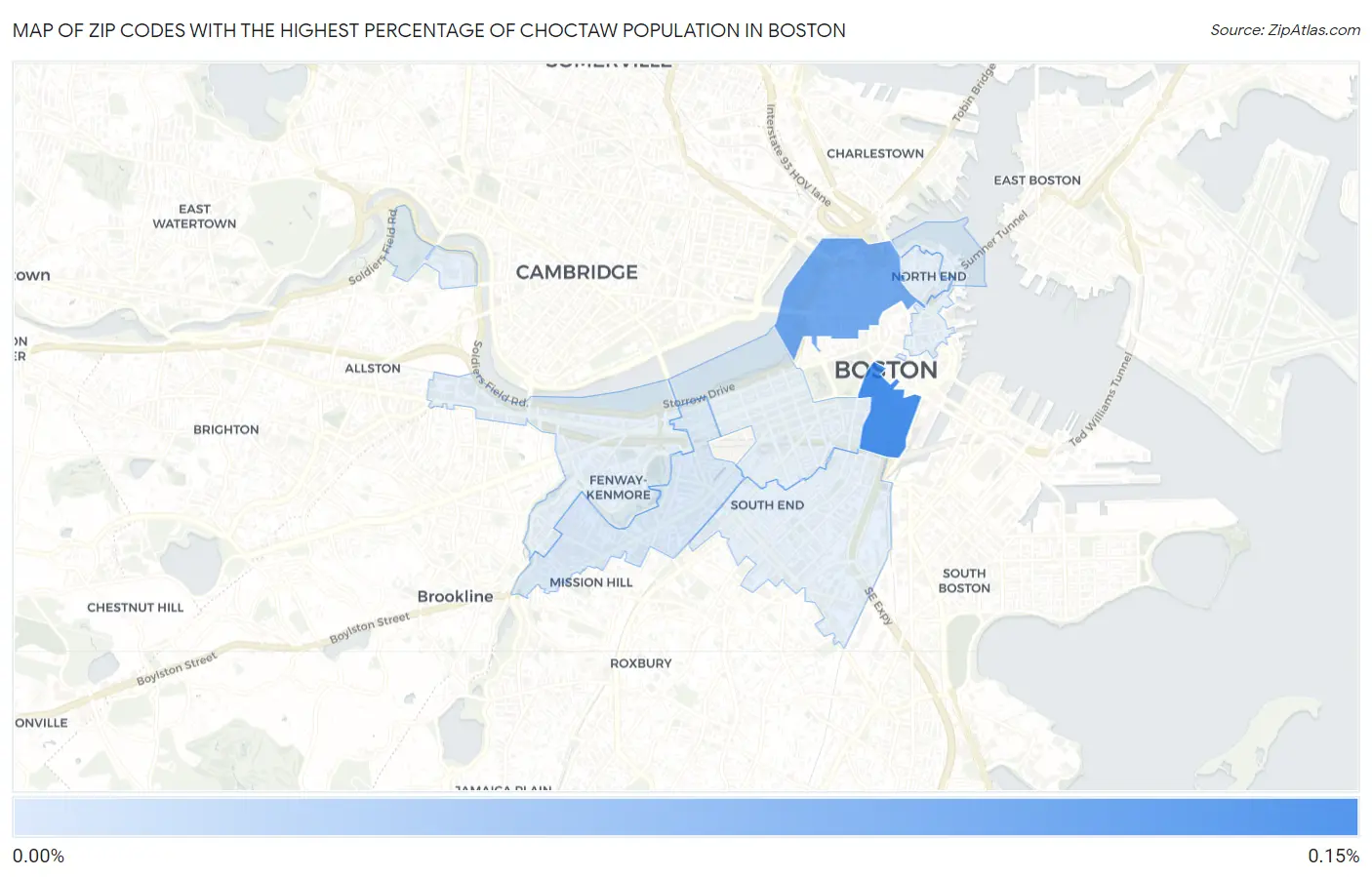 Zip Codes with the Highest Percentage of Choctaw Population in Boston Map