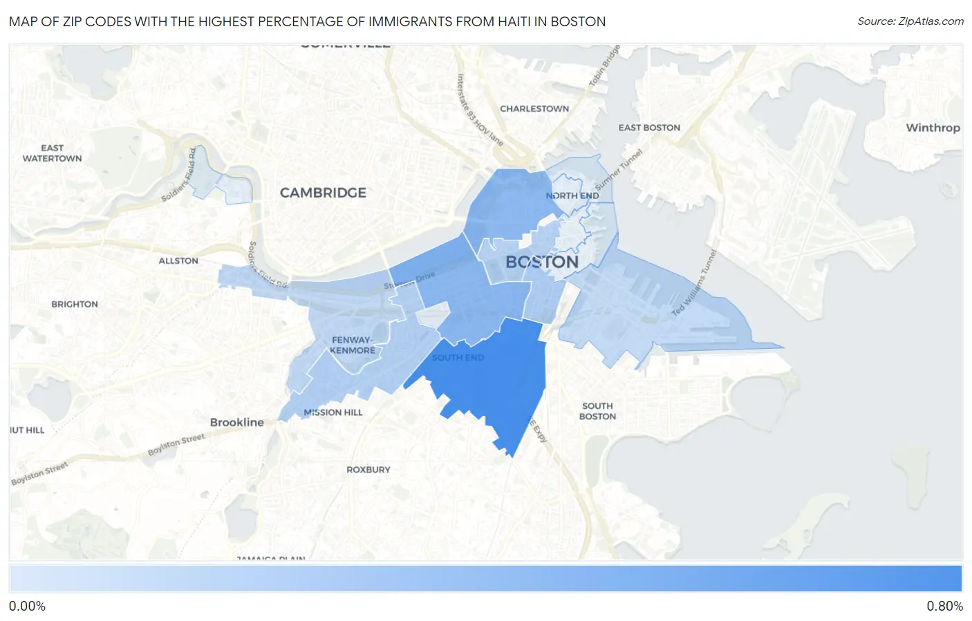 Zip Codes with the Highest Percentage of Immigrants from Haiti in Boston Map
