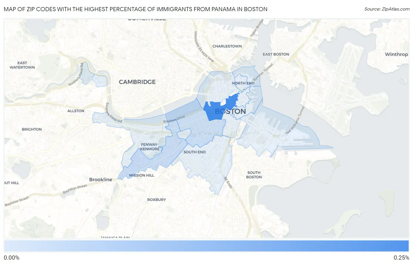 Zip Codes with the Highest Percentage of Immigrants from Panama in Boston Map