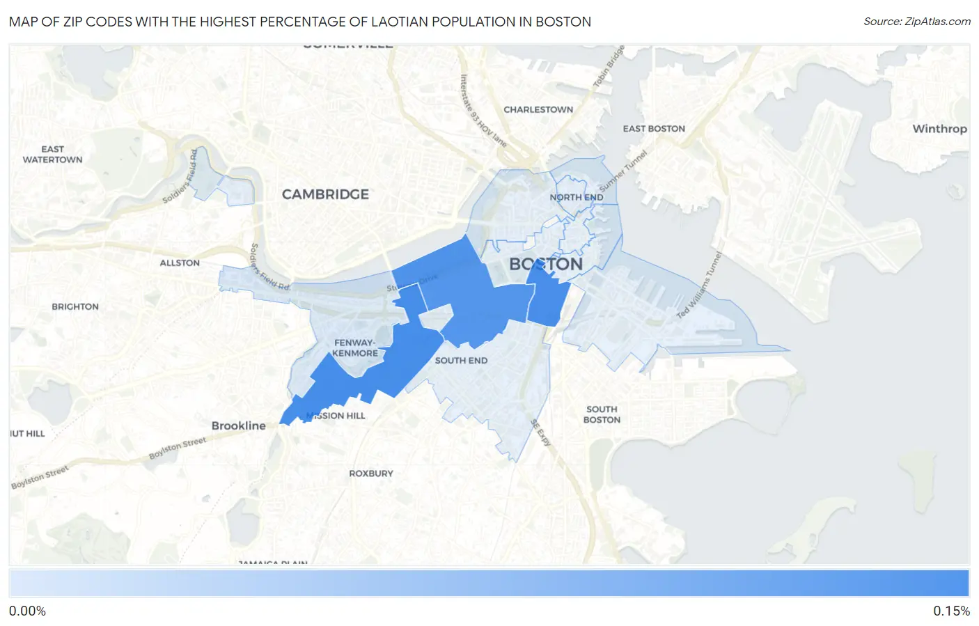 Zip Codes with the Highest Percentage of Laotian Population in Boston Map