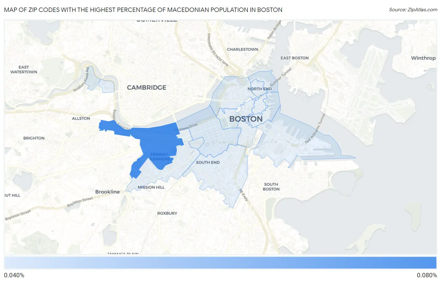 Zip Codes with the Highest Percentage of Macedonian Population in Boston Map