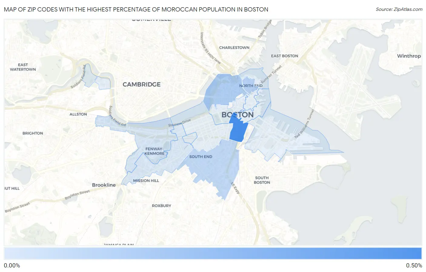 Zip Codes with the Highest Percentage of Moroccan Population in Boston Map