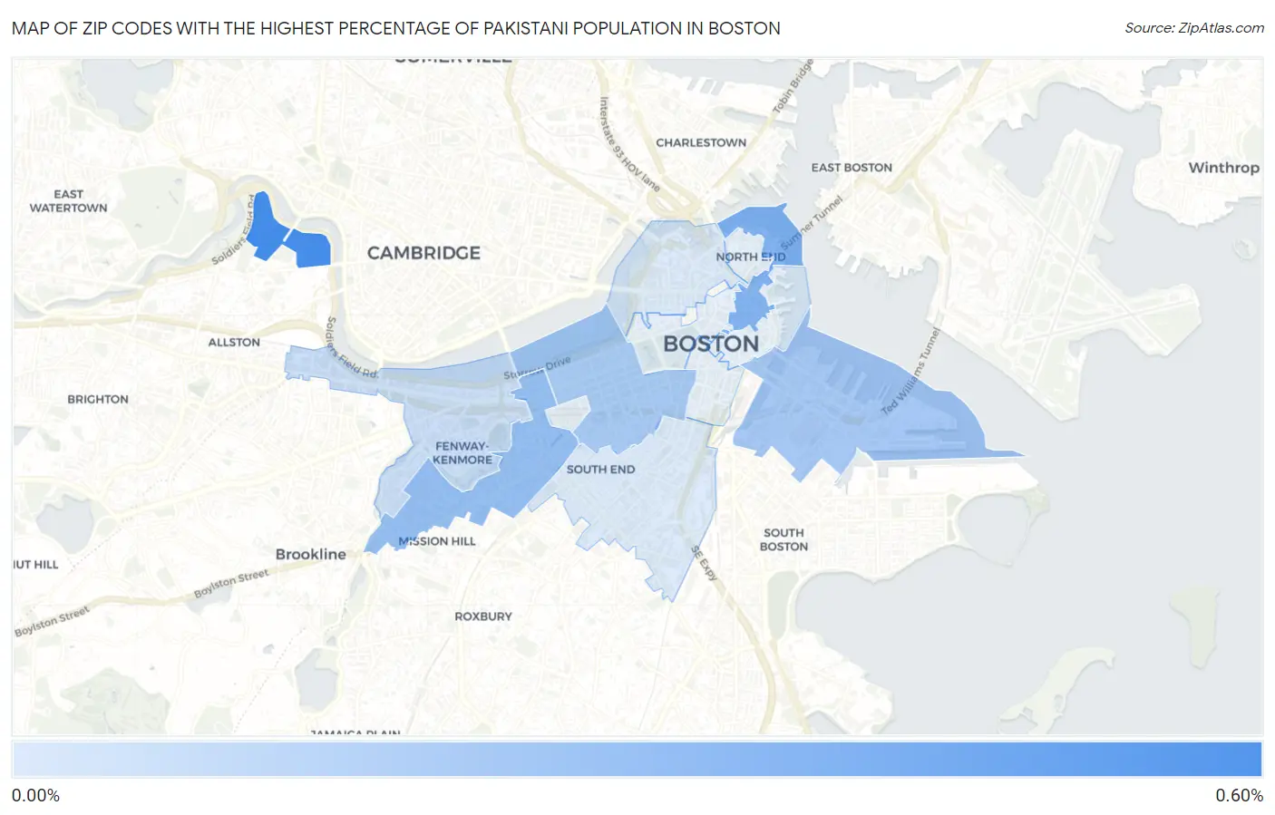 Zip Codes with the Highest Percentage of Pakistani Population in Boston Map
