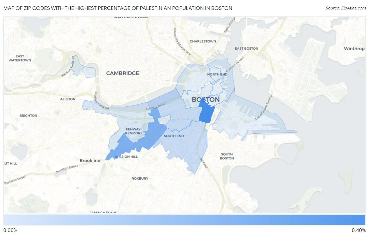 Zip Codes with the Highest Percentage of Palestinian Population in Boston Map