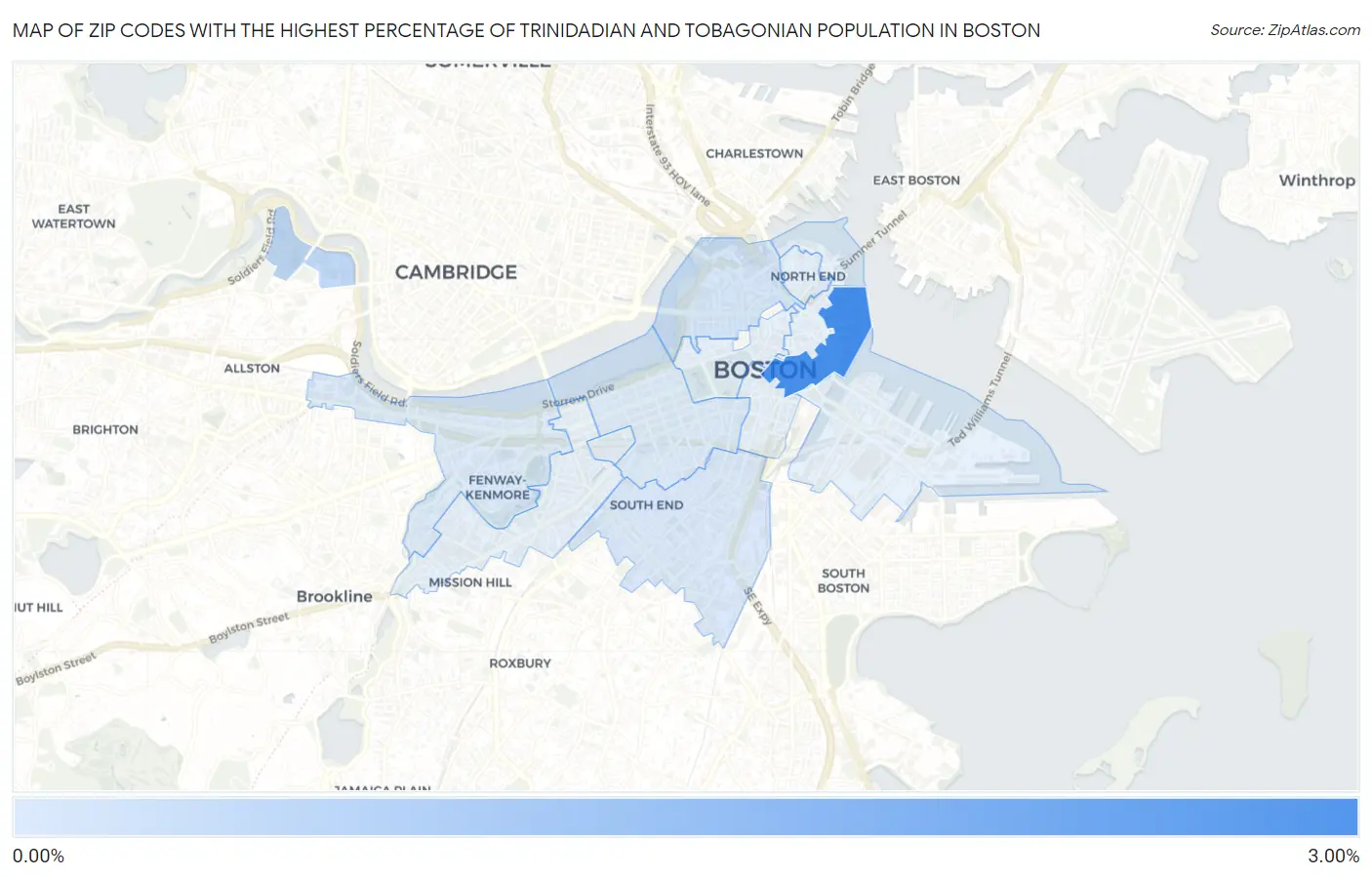 Zip Codes with the Highest Percentage of Trinidadian and Tobagonian Population in Boston Map