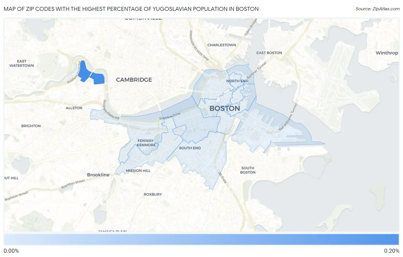 Zip Codes with the Highest Percentage of Yugoslavian Population in Boston Map