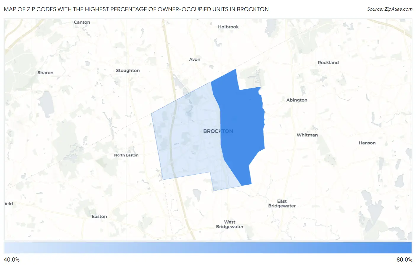 Zip Codes with the Highest Percentage of Owner-Occupied Units in Brockton Map