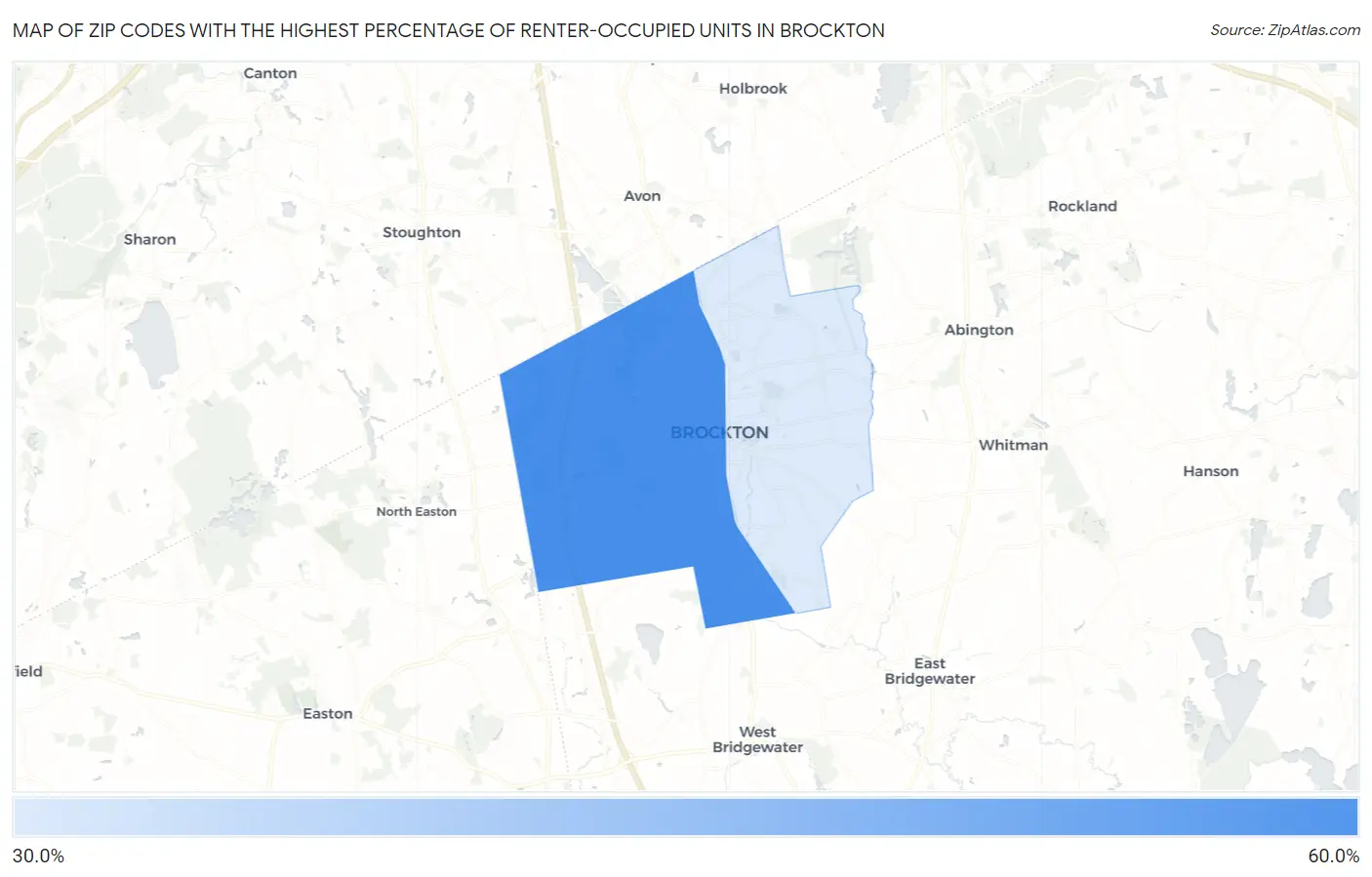 Zip Codes with the Highest Percentage of Renter-Occupied Units in Brockton Map