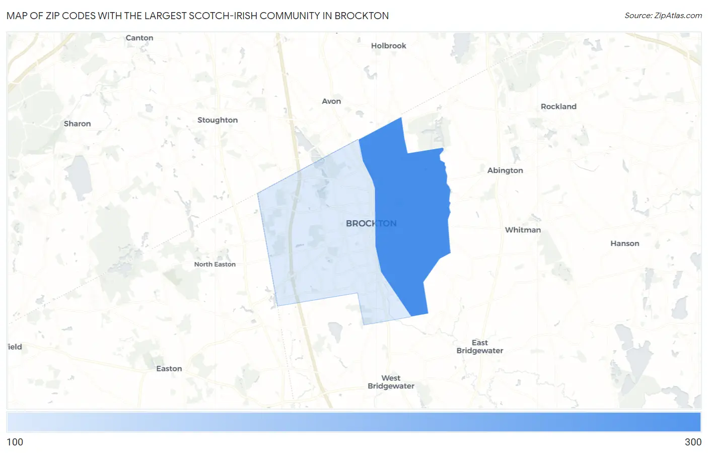 Zip Codes with the Largest Scotch-Irish Community in Brockton Map