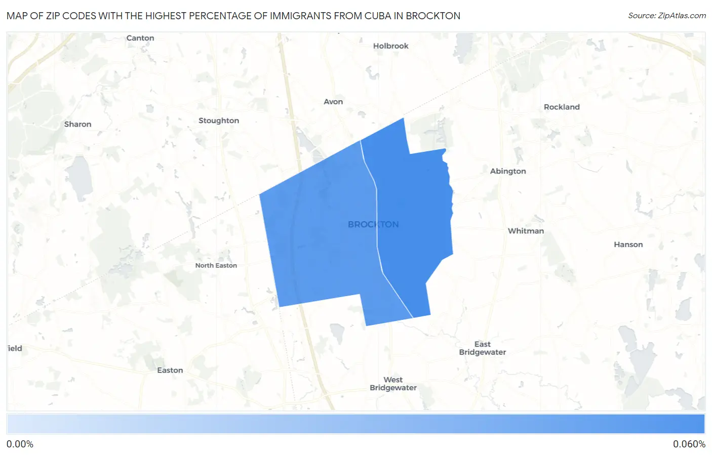 Zip Codes with the Highest Percentage of Immigrants from Cuba in Brockton Map