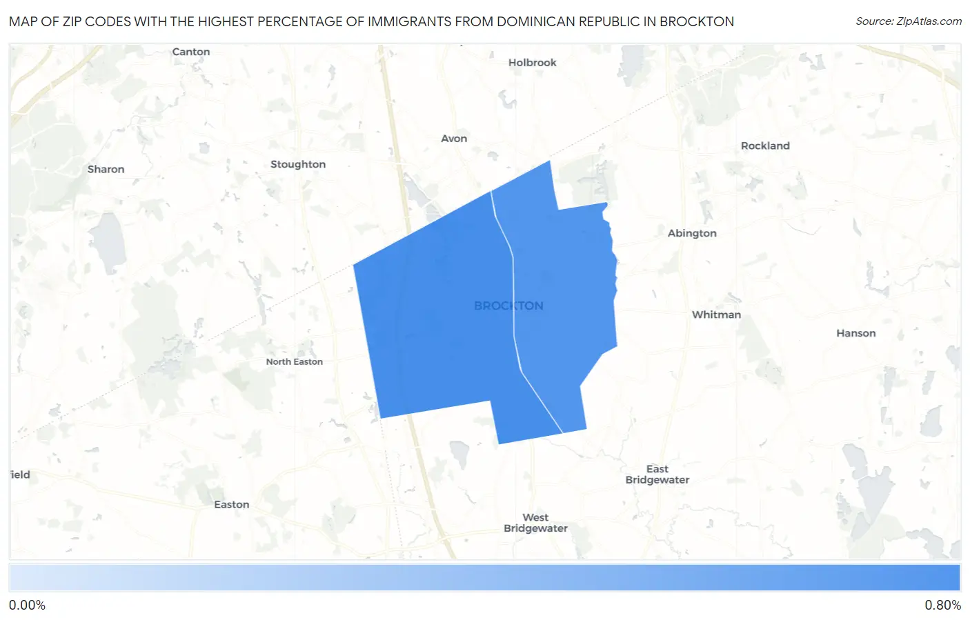 Zip Codes with the Highest Percentage of Immigrants from Dominican Republic in Brockton Map