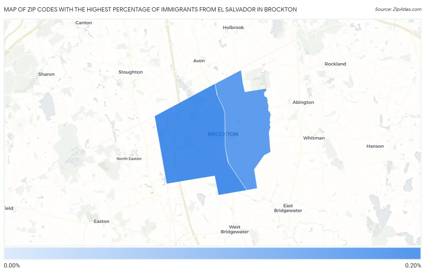 Zip Codes with the Highest Percentage of Immigrants from El Salvador in Brockton Map