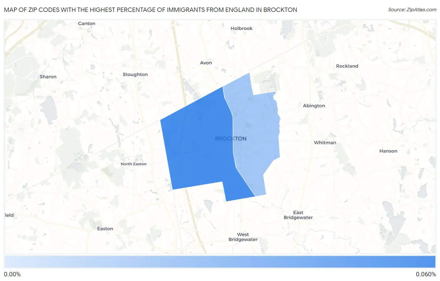 Zip Codes with the Highest Percentage of Immigrants from England in Brockton Map