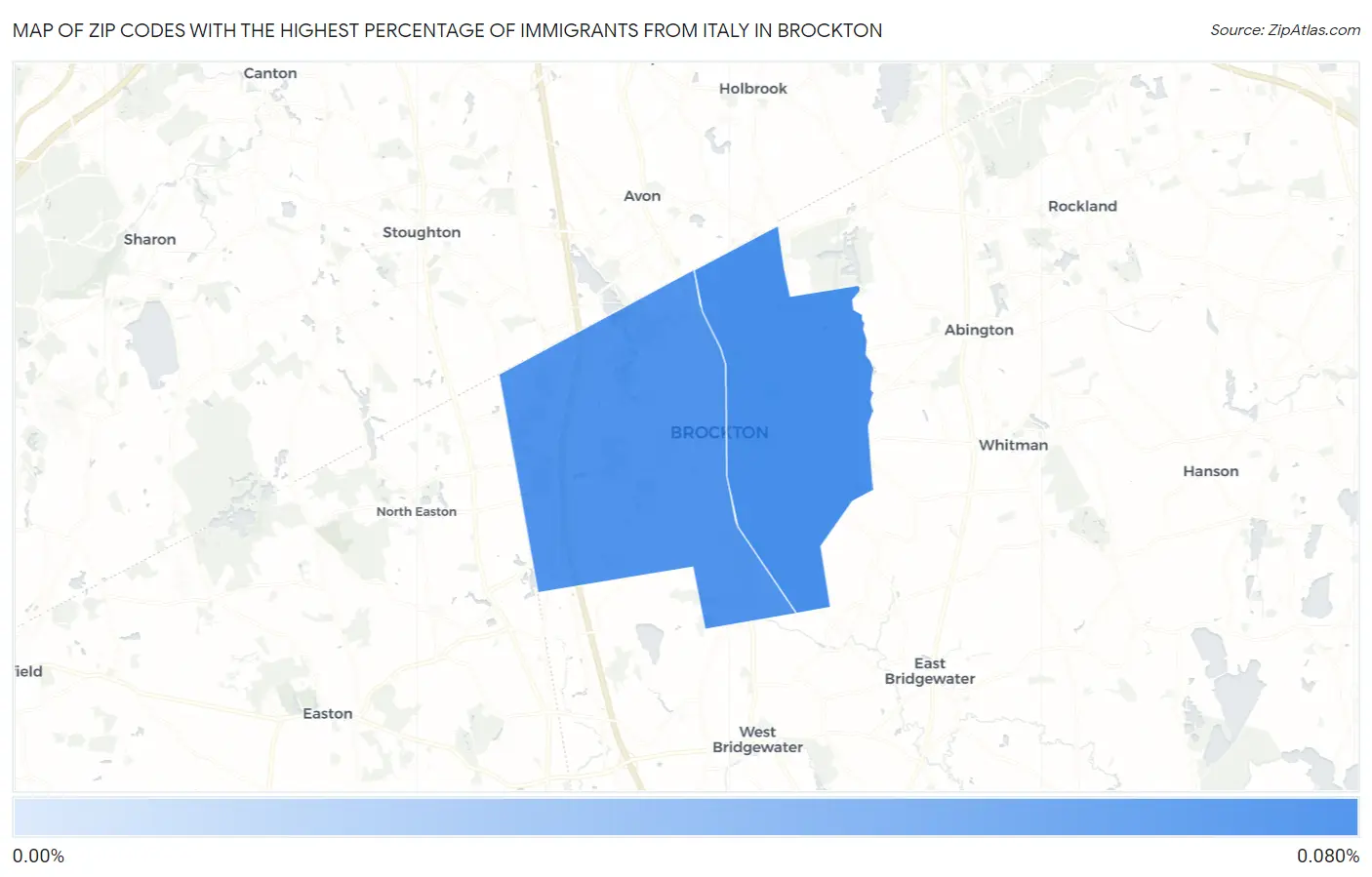 Zip Codes with the Highest Percentage of Immigrants from Italy in Brockton Map