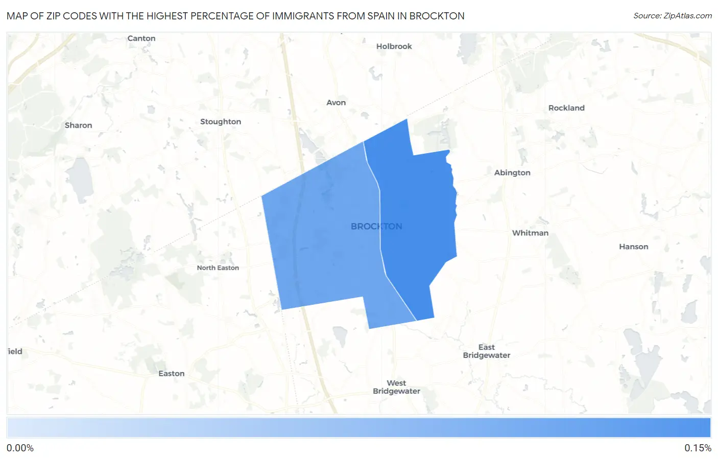 Zip Codes with the Highest Percentage of Immigrants from Spain in Brockton Map