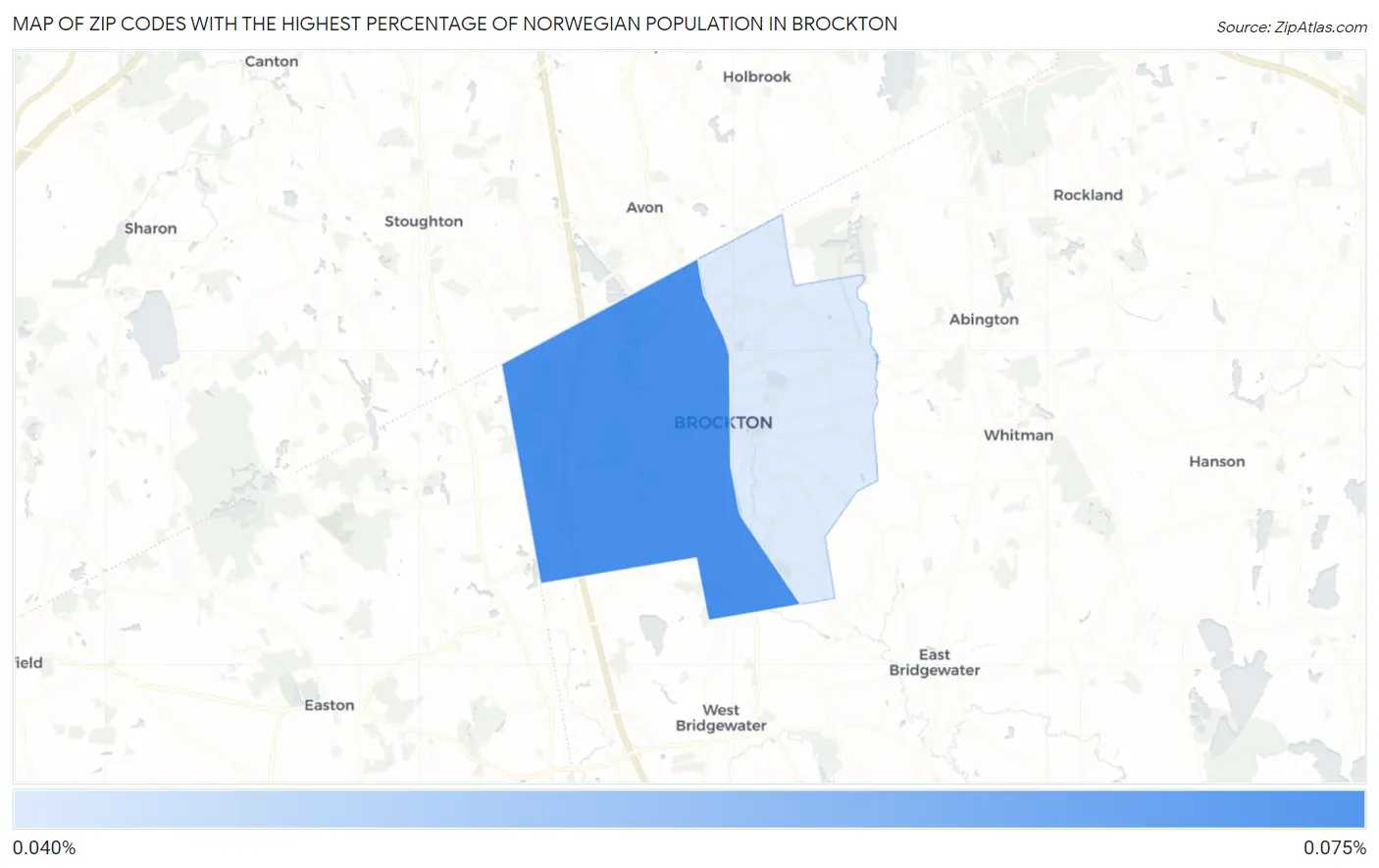 Zip Codes with the Highest Percentage of Norwegian Population in Brockton Map