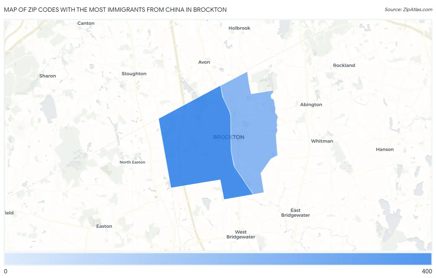 Zip Codes with the Most Immigrants from China in Brockton Map