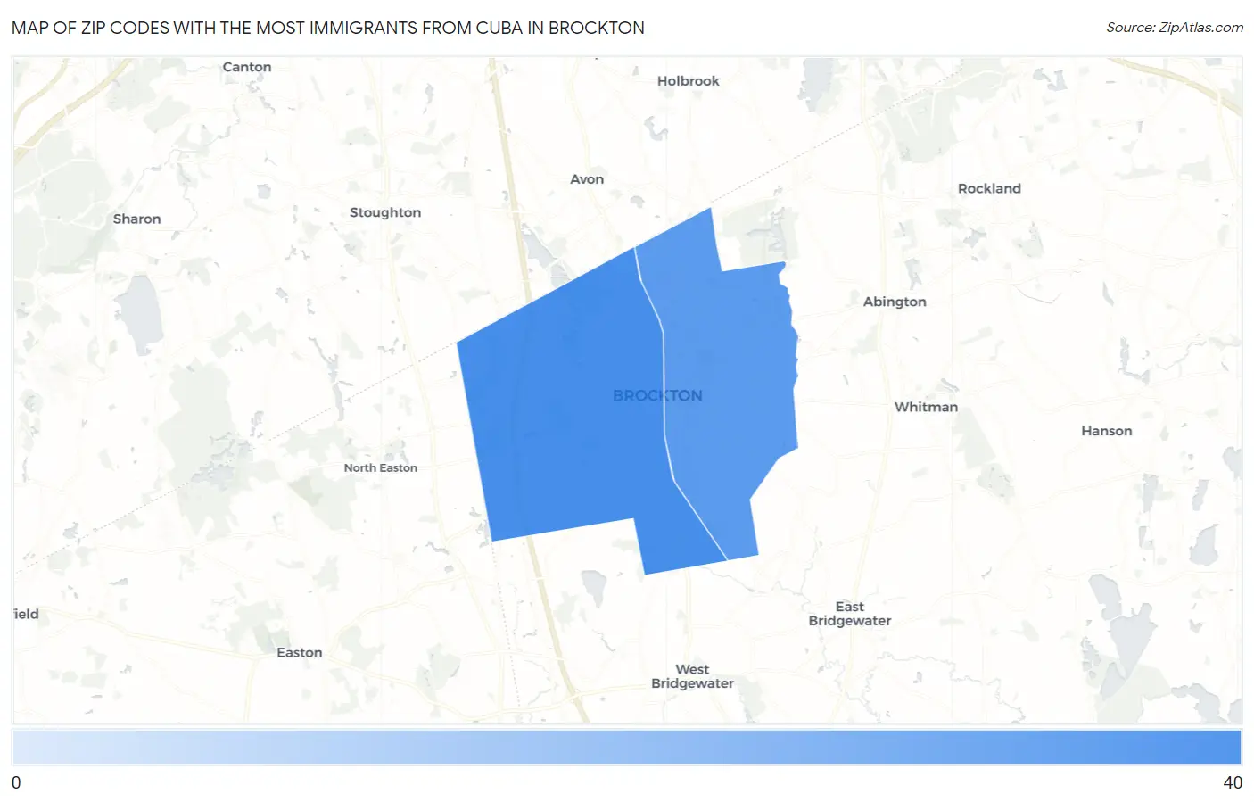 Zip Codes with the Most Immigrants from Cuba in Brockton Map