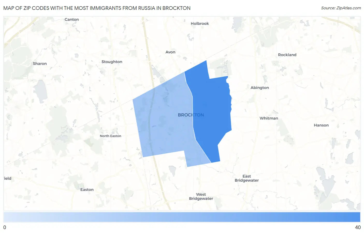Zip Codes with the Most Immigrants from Russia in Brockton Map