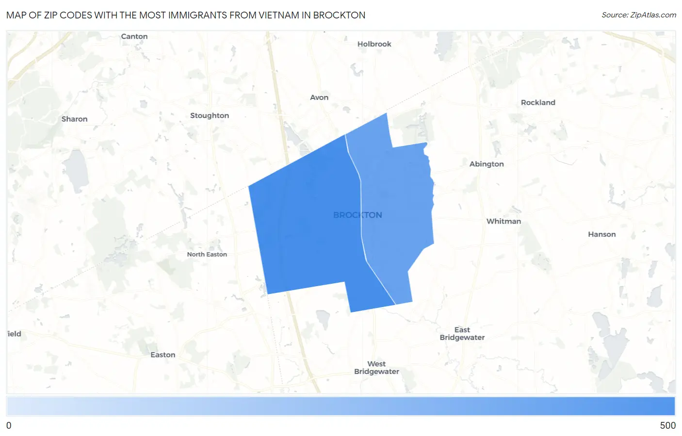 Zip Codes with the Most Immigrants from Vietnam in Brockton Map