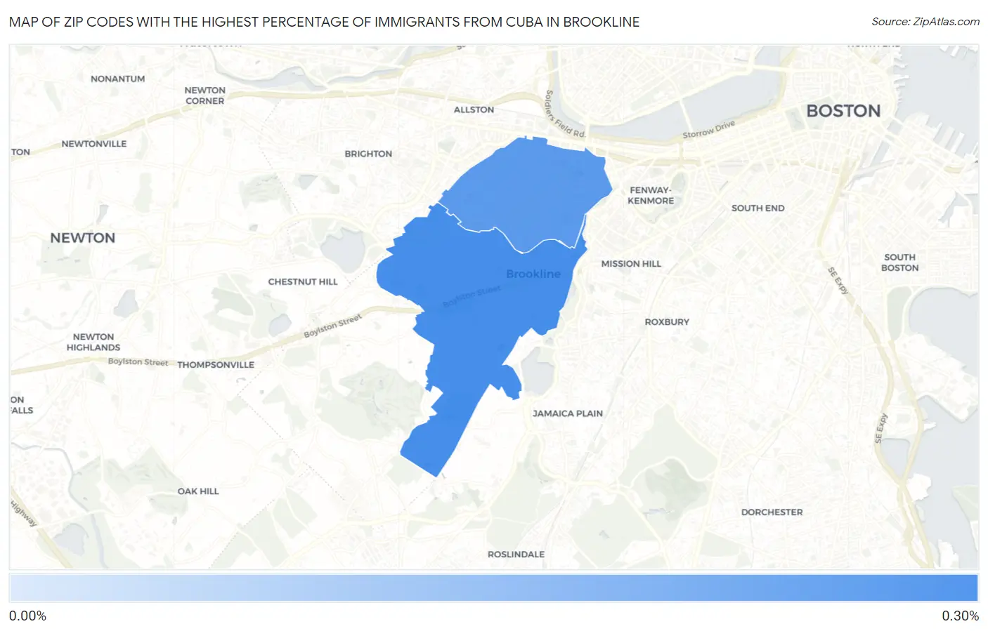 Zip Codes with the Highest Percentage of Immigrants from Cuba in Brookline Map