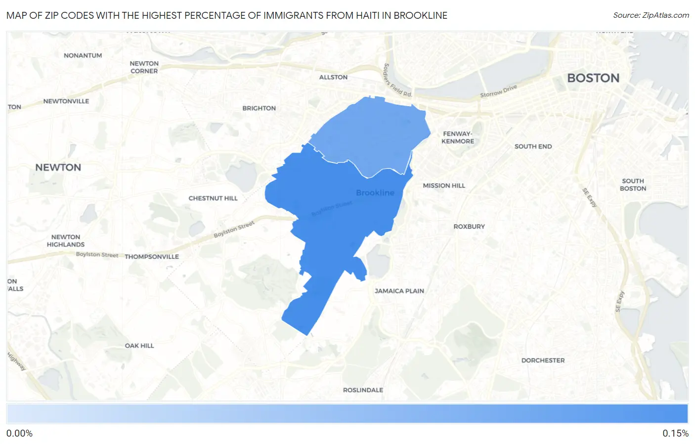 Zip Codes with the Highest Percentage of Immigrants from Haiti in Brookline Map