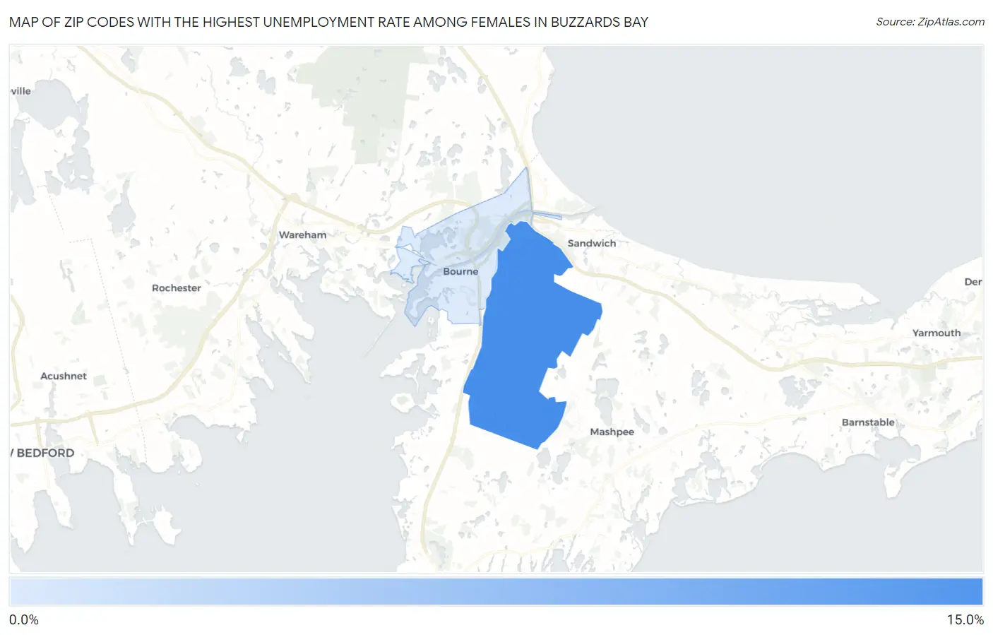 Zip Codes with the Highest Unemployment Rate Among Females in Buzzards Bay Map