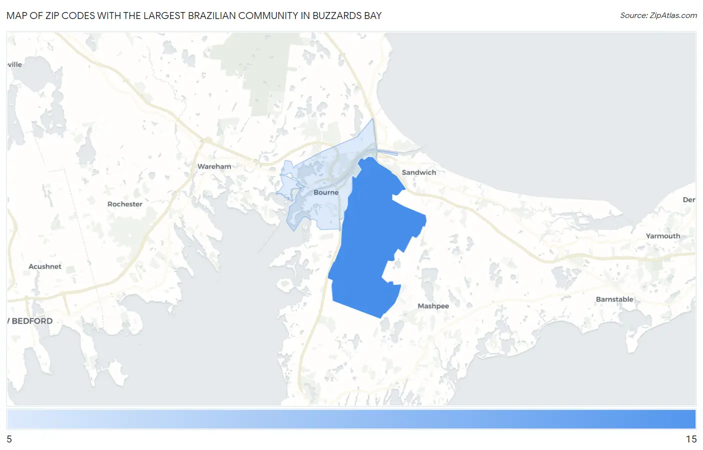 Zip Codes with the Largest Brazilian Community in Buzzards Bay Map