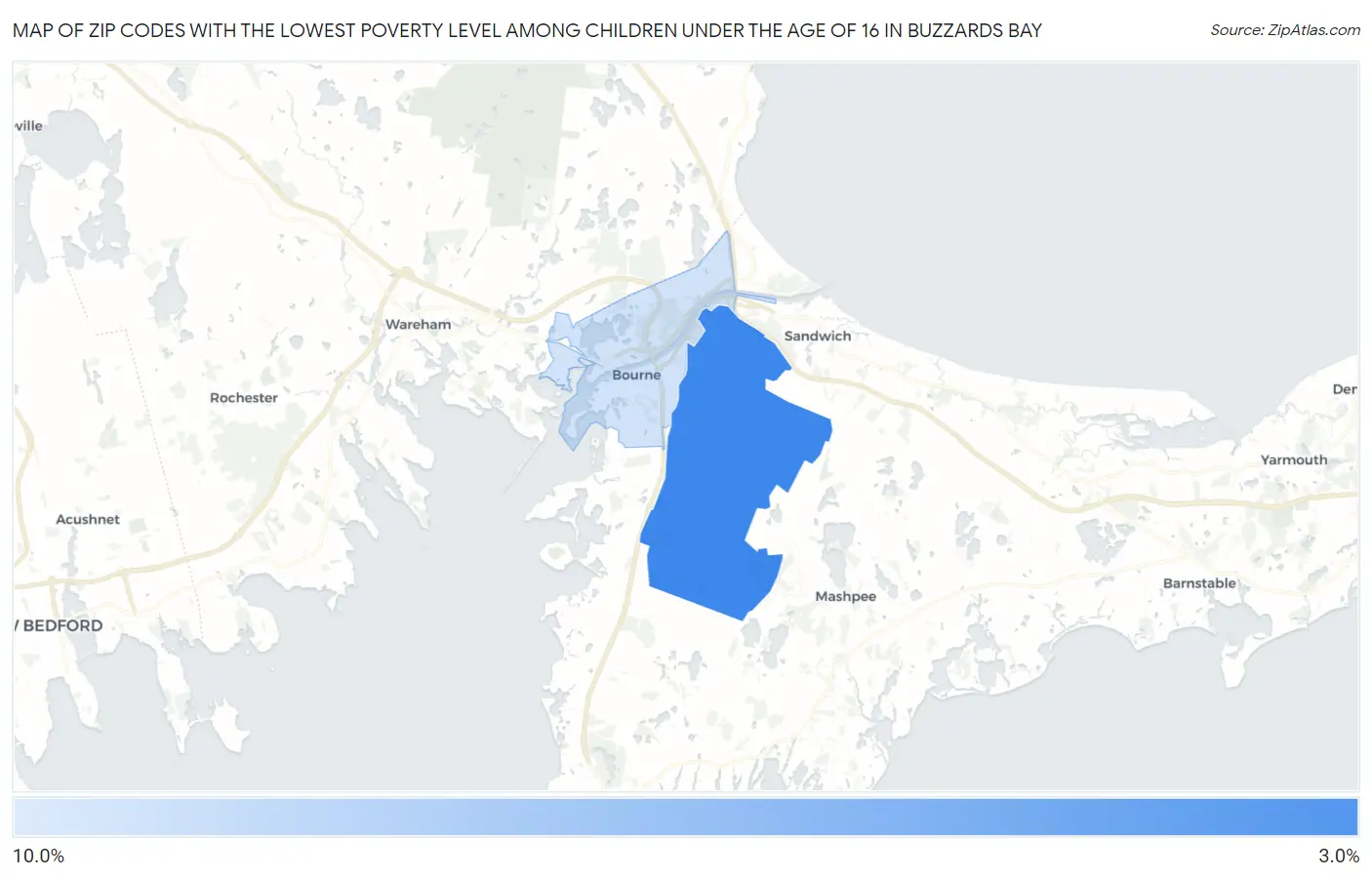Zip Codes with the Lowest Poverty Level Among Children Under the Age of 16 in Buzzards Bay Map