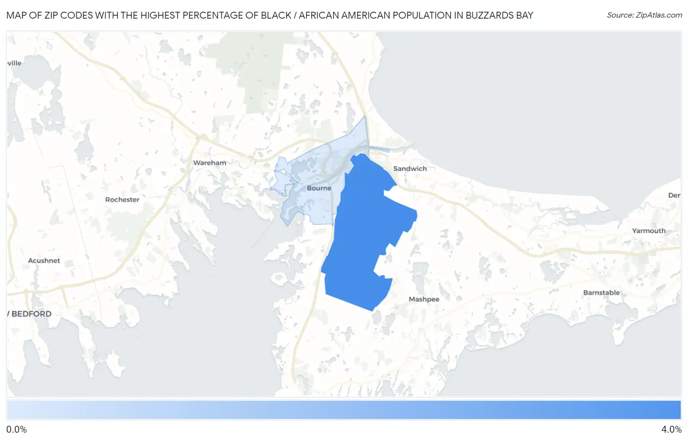 Zip Codes with the Highest Percentage of Black / African American Population in Buzzards Bay Map
