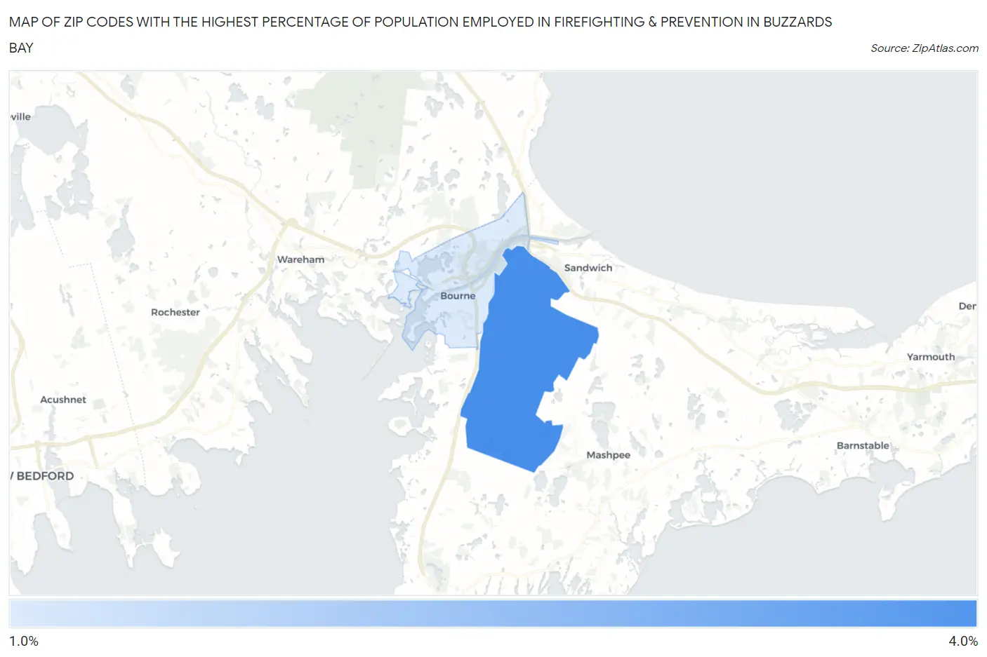 Zip Codes with the Highest Percentage of Population Employed in Firefighting & Prevention in Buzzards Bay Map