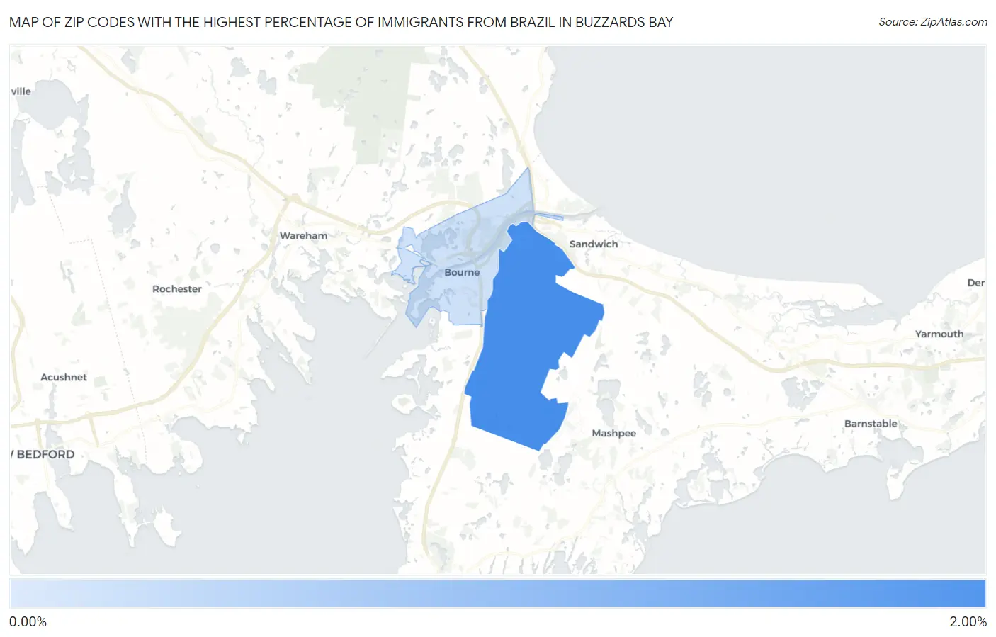 Zip Codes with the Highest Percentage of Immigrants from Brazil in Buzzards Bay Map
