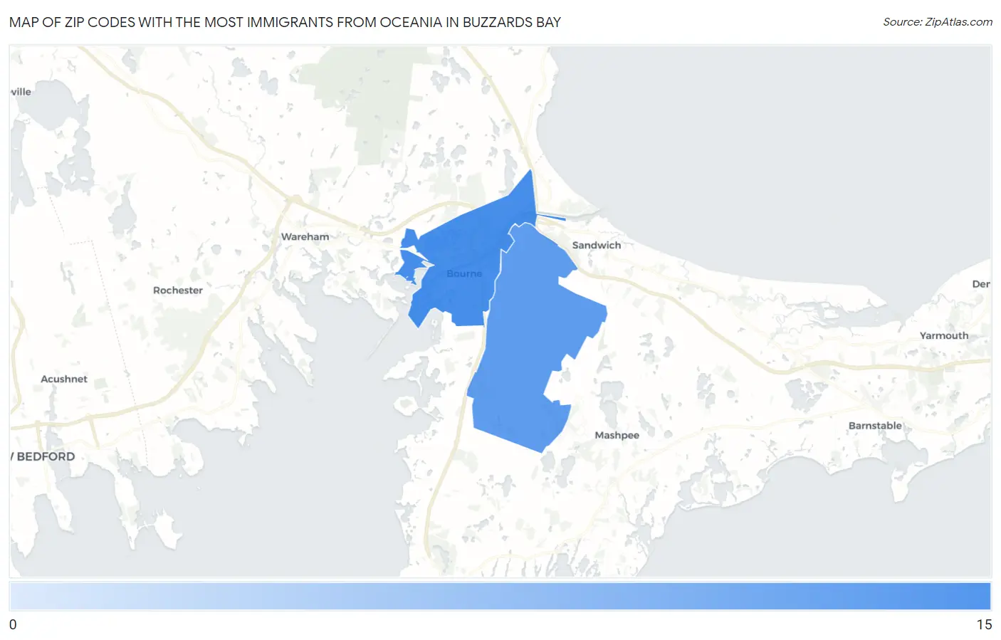 Zip Codes with the Most Immigrants from Oceania in Buzzards Bay Map