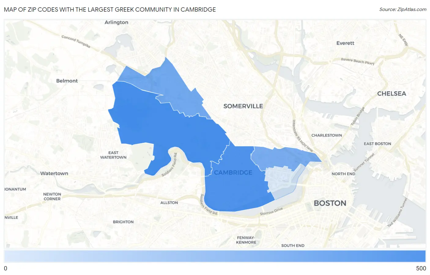 Zip Codes with the Largest Greek Community in Cambridge Map