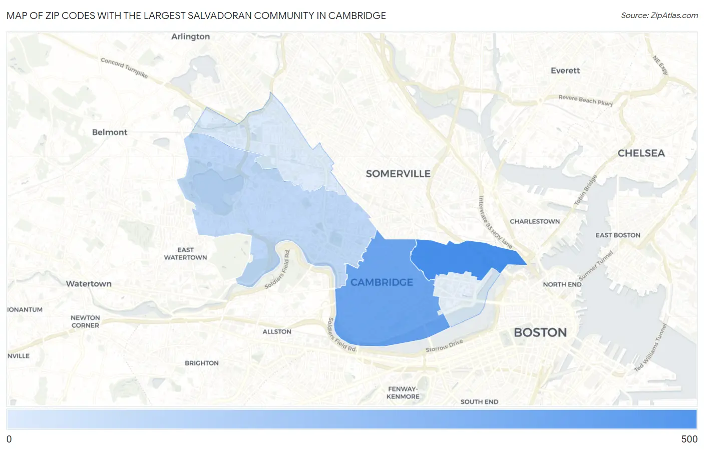 Zip Codes with the Largest Salvadoran Community in Cambridge Map