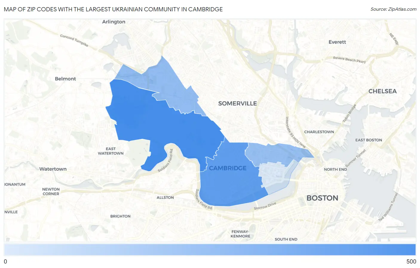 Zip Codes with the Largest Ukrainian Community in Cambridge Map