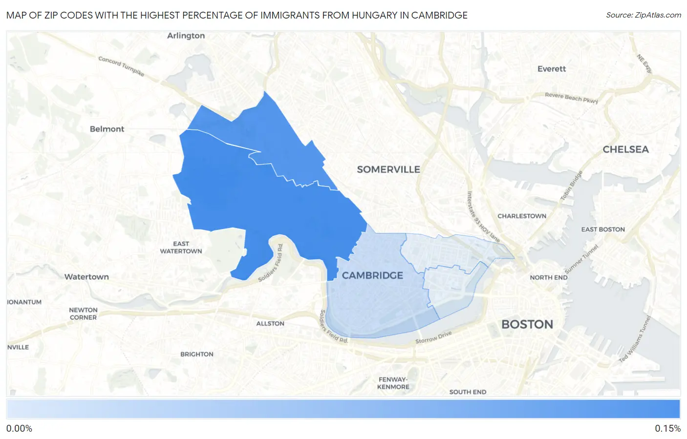 Zip Codes with the Highest Percentage of Immigrants from Hungary in Cambridge Map