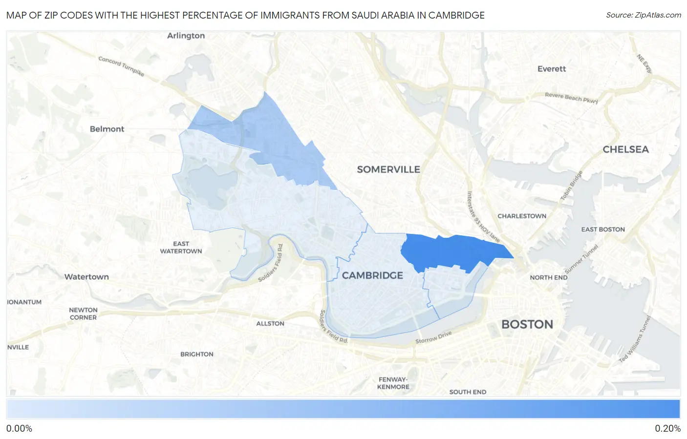 Zip Codes with the Highest Percentage of Immigrants from Saudi Arabia in Cambridge Map