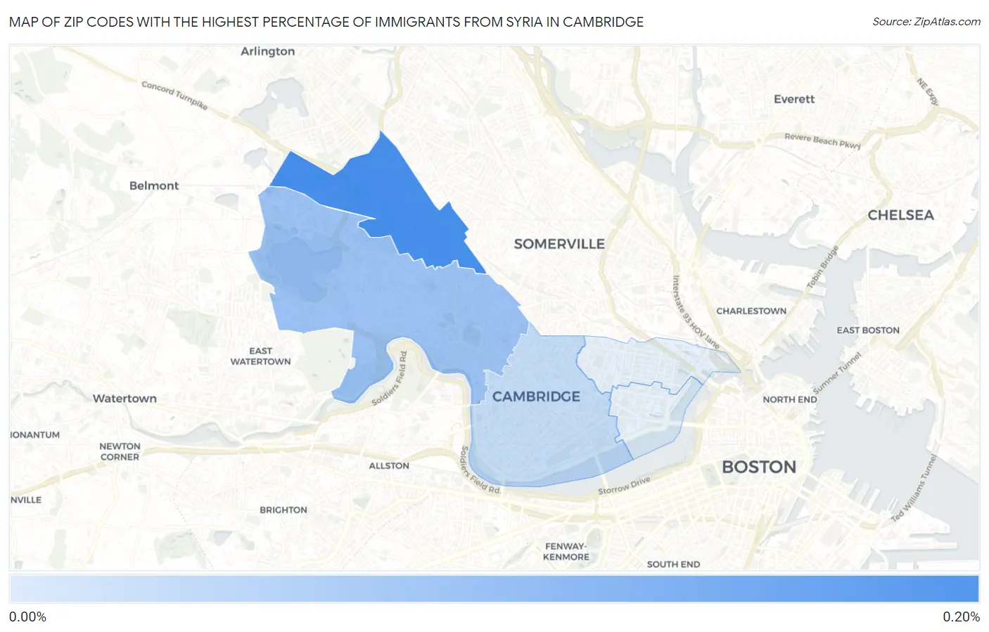Zip Codes with the Highest Percentage of Immigrants from Syria in Cambridge Map