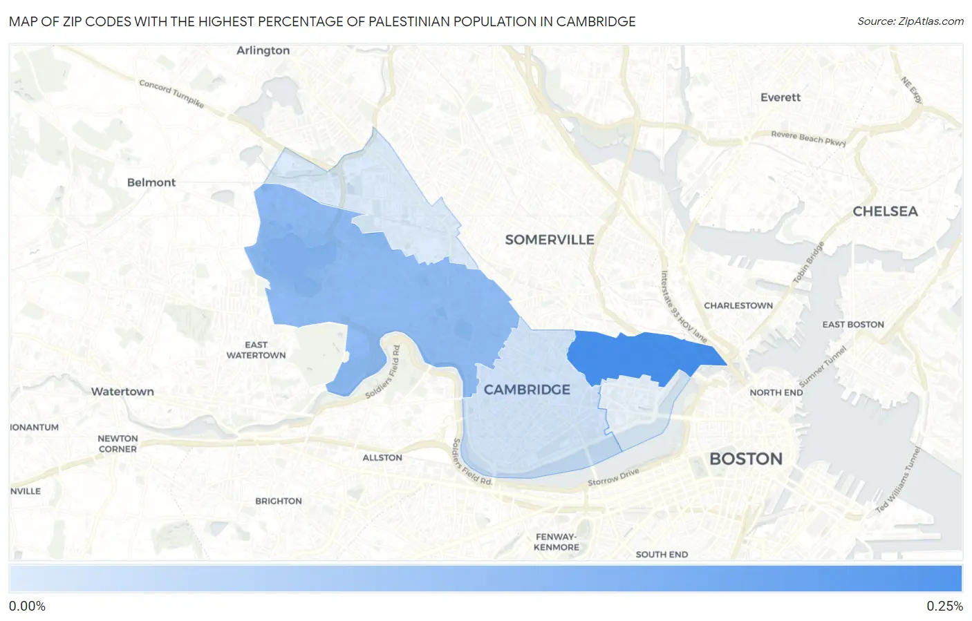 Zip Codes with the Highest Percentage of Palestinian Population in Cambridge Map