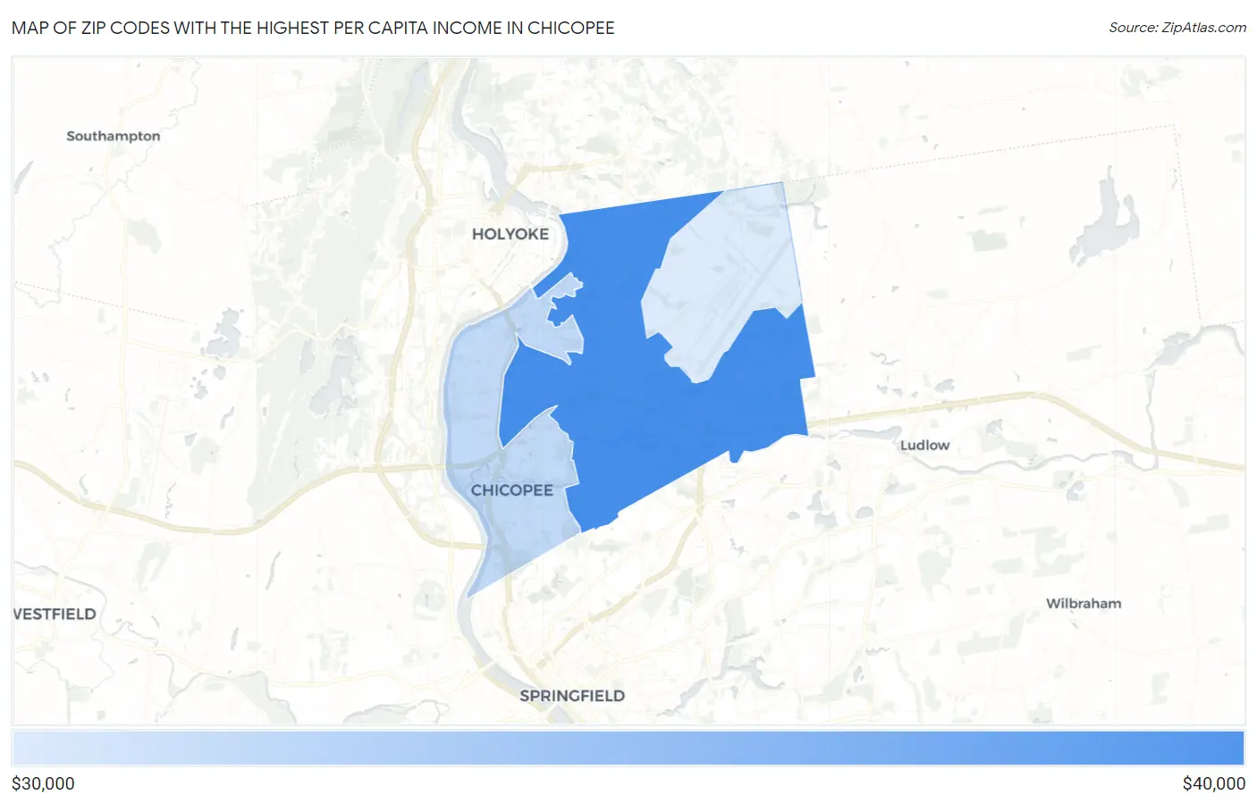 Zip Codes with the Highest Per Capita Income in Chicopee Map