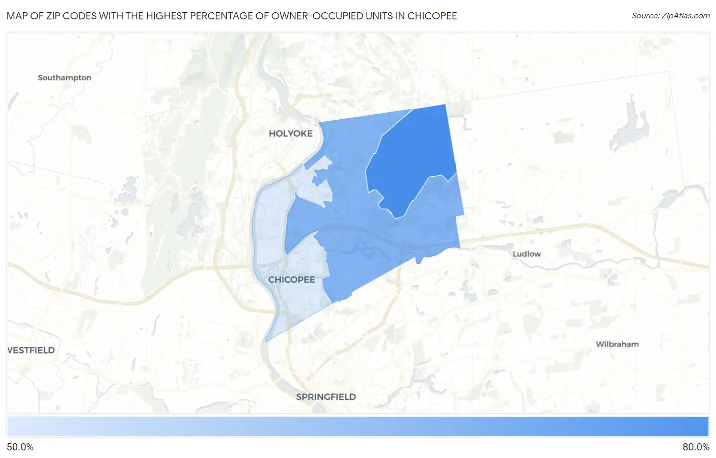 Zip Codes with the Highest Percentage of Owner-Occupied Units in Chicopee Map