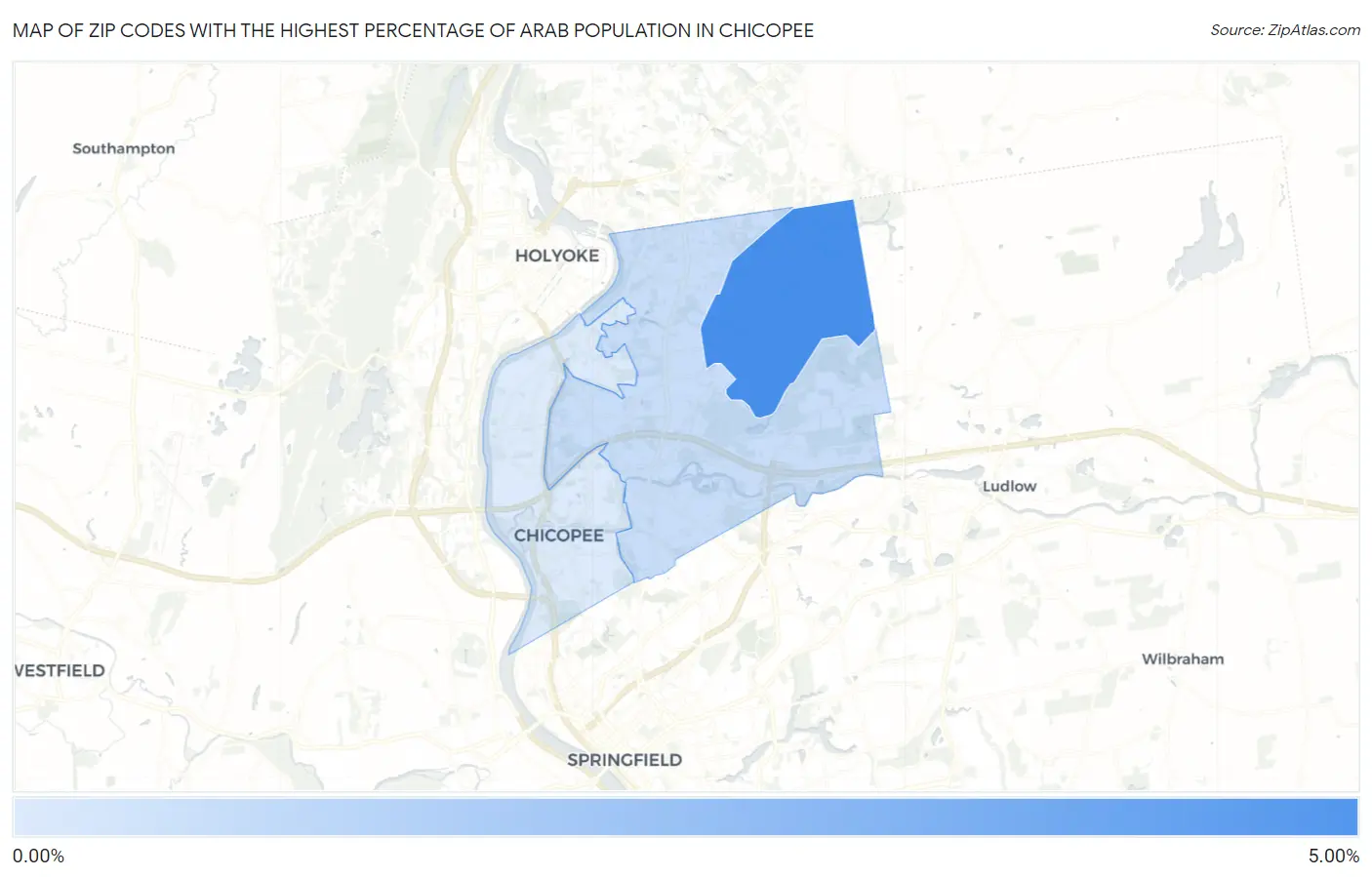 Zip Codes with the Highest Percentage of Arab Population in Chicopee Map