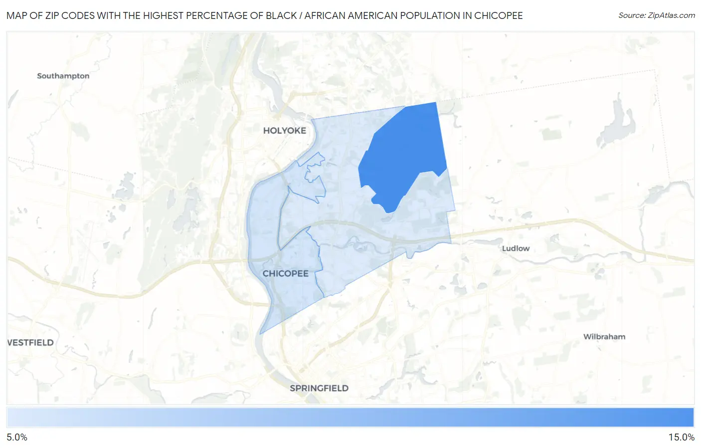 Zip Codes with the Highest Percentage of Black / African American Population in Chicopee Map