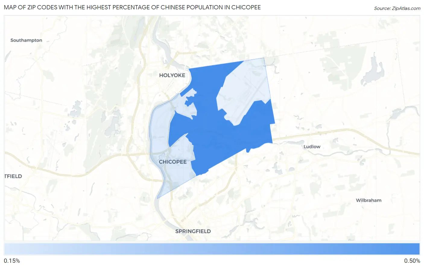 Zip Codes with the Highest Percentage of Chinese Population in Chicopee Map