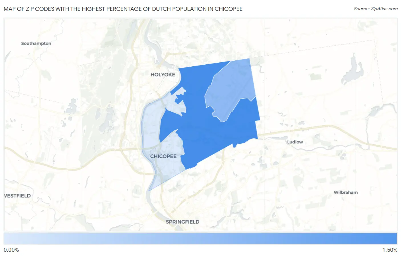 Zip Codes with the Highest Percentage of Dutch Population in Chicopee Map