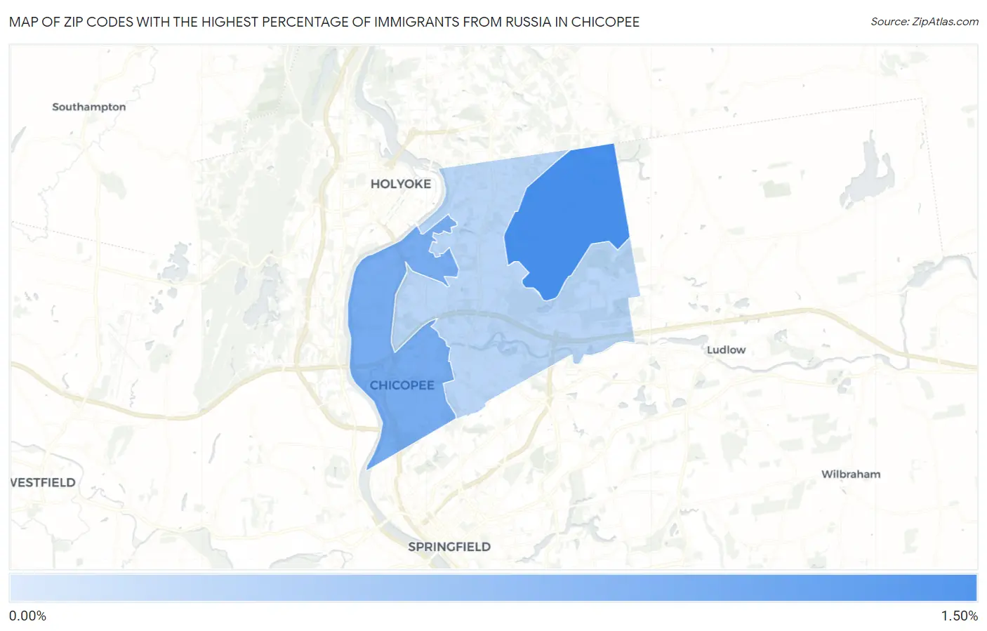 Zip Codes with the Highest Percentage of Immigrants from Russia in Chicopee Map
