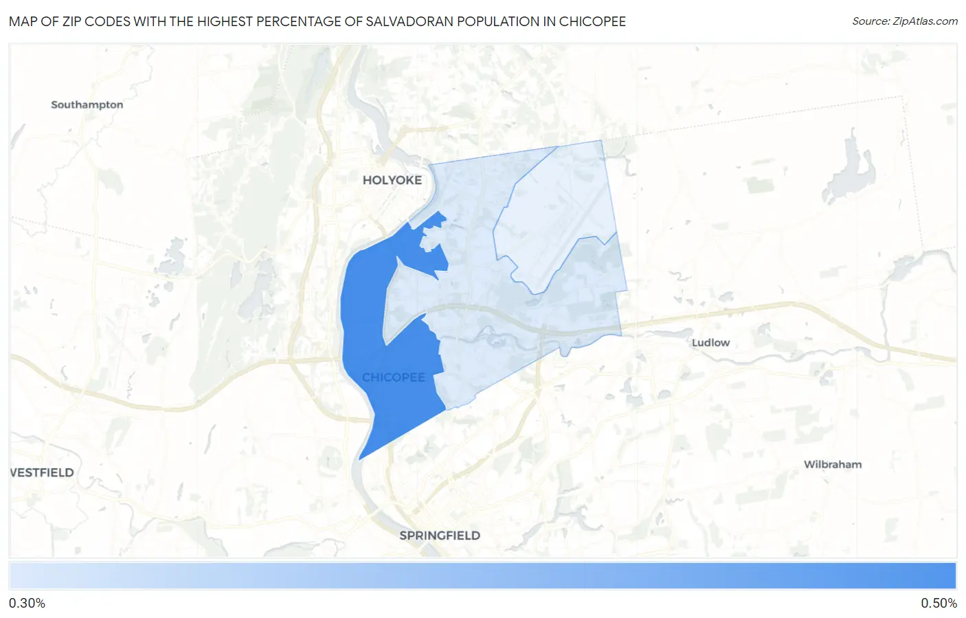 Zip Codes with the Highest Percentage of Salvadoran Population in Chicopee Map