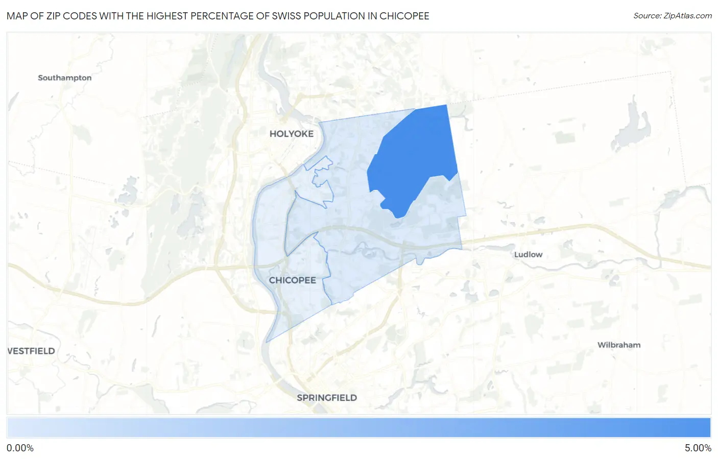 Zip Codes with the Highest Percentage of Swiss Population in Chicopee Map