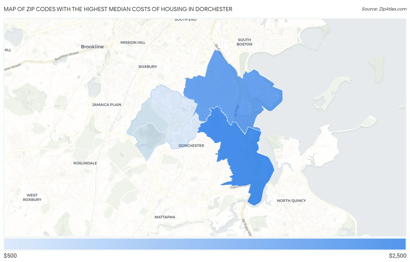 Zip Codes with the Highest Median Costs of Housing in Dorchester Map